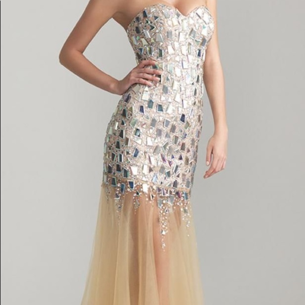Night Moves Nude Bedazzled Broken Glass Dress